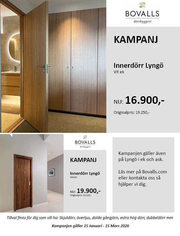 Kampanj på innerdörr i ek, ask och valnöt