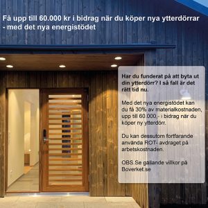 Få upp till 60.000kr i bidrag när du köper ny ytterdörr